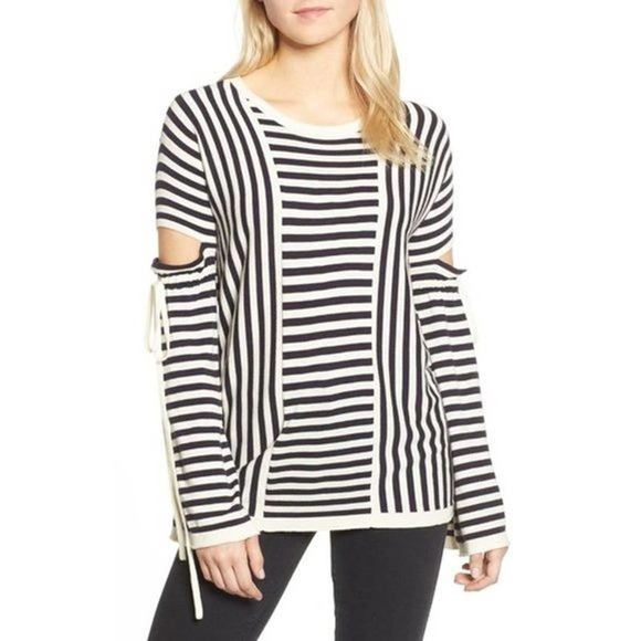 Trouve Striped Slit Arm Tie Sleeve Sweater NWT - Picture 1 of 8